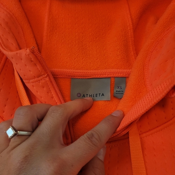 Athleta Womens Neon Orange Fleece Hooded Sweatshirt Size XS - Picture 4 of 6